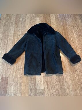 women's Denimaxx Heavy vntg shearling black suede coat size small